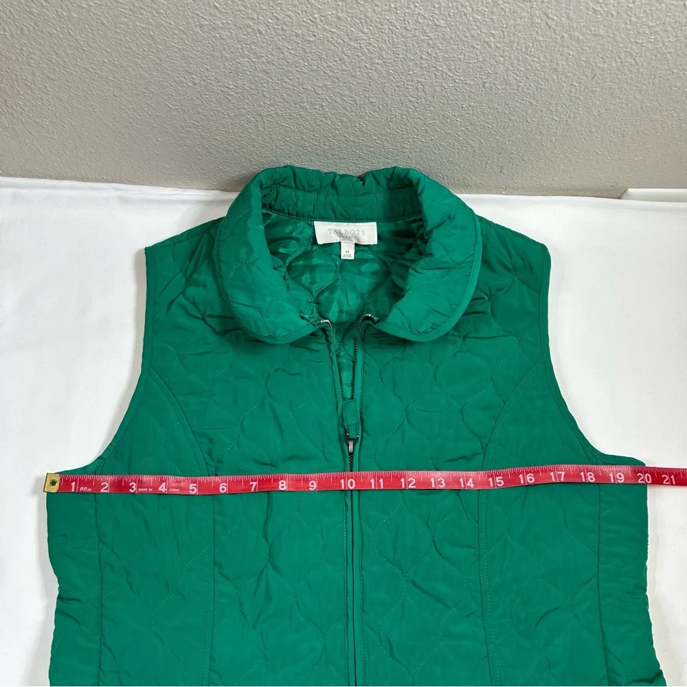Talbots 2013  Y2K Green Quilted Full Zipper Pockets Classic Vest M‎